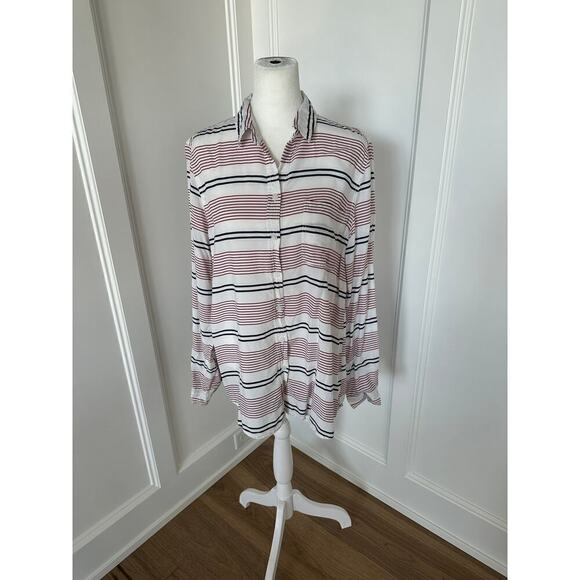 BeachLunchLounge Womens Alana Striped Lightweight Buttons Up Shirt Size Large - Picture 1 of 8